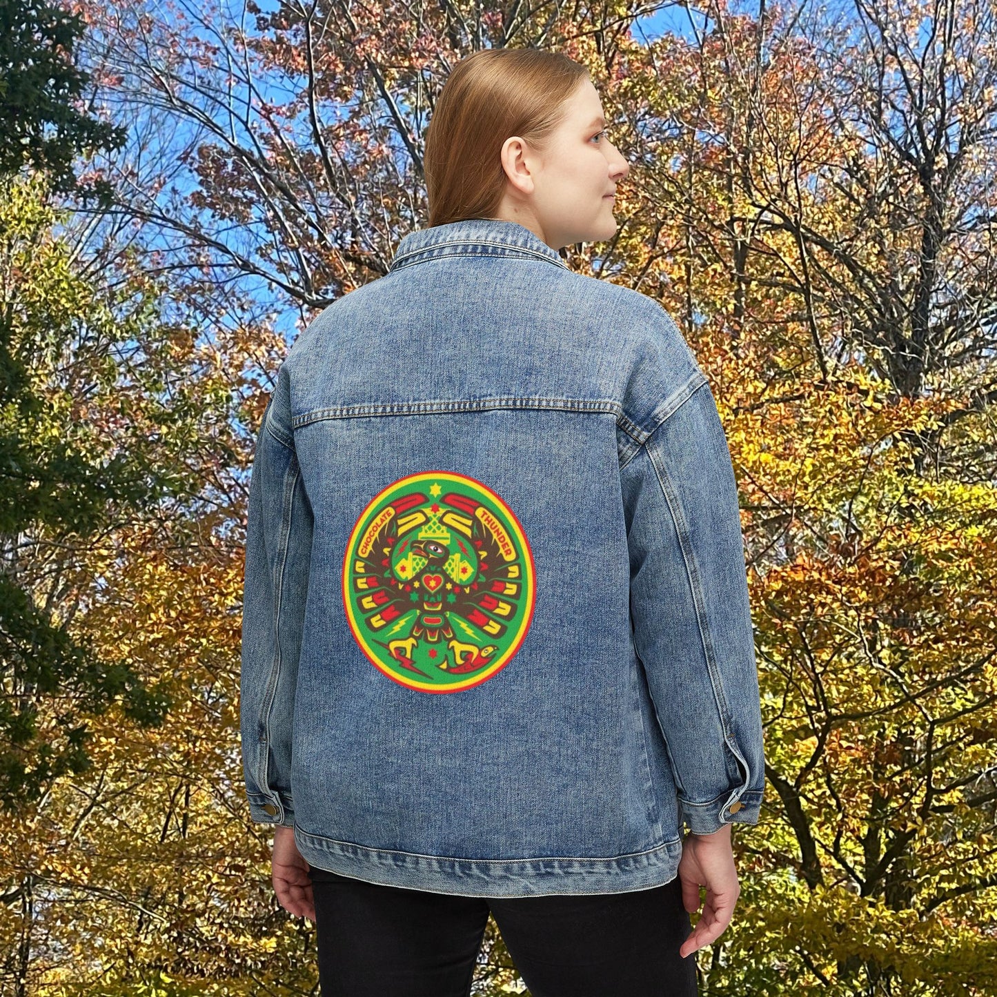 Vibrant Graphic Women's Denim Jacket, Trendy Outerwear, Casual Style, Gift for Fashion Lovers, Summer Layering, Festival Outfit