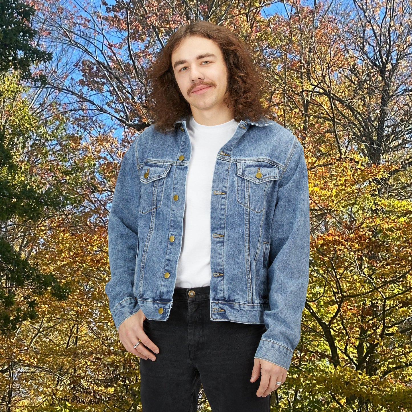 Vibrant Men's Denim Jacket - Artistic Fashion for Casual Style, Unisex Outerwear, Unique Graphic Denim, Gift for Him, Everyday Wear