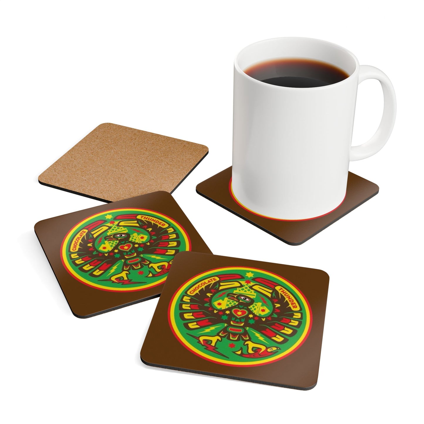 Vibrant Corkwood Coaster Set, Eco-Friendly Drink Coasters, Unique Home Decor, Party Accessories, Chocolate Thunder Design