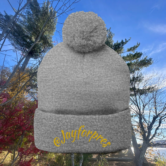 Pom-Pom Knit Cap with Custom Embroidery, Cozy Winter Beanie, Personalized Gift for Him/Her, Outdoor Fashion Accessory, Perfect for Holidays