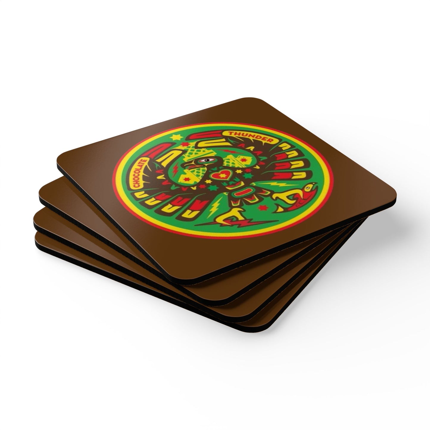 Vibrant Corkwood Coaster Set, Eco-Friendly Drink Coasters, Unique Home Decor, Party Accessories, Chocolate Thunder Design