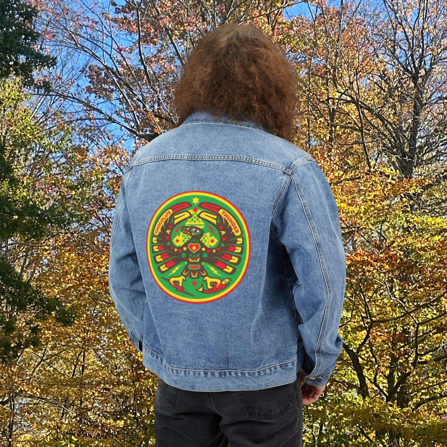 Vibrant Men's Denim Jacket - Artistic Fashion for Casual Style, Unisex Outerwear, Unique Graphic Denim, Gift for Him, Everyday Wear