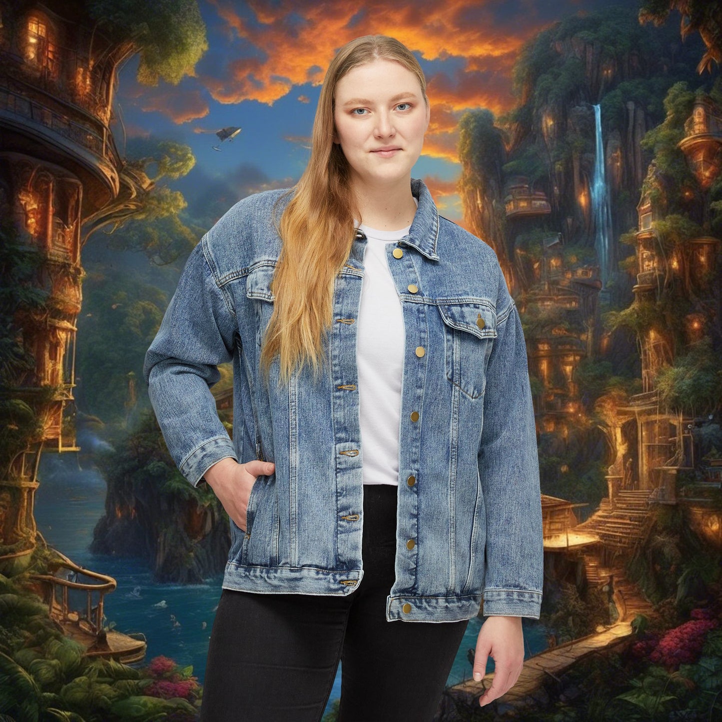 Vibrant Graphic Women's Denim Jacket, Trendy Outerwear, Casual Style, Gift for Fashion Lovers, Summer Layering, Festival Outfit